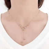 Romantic 14K Rose Gold Purple Necklace Flower Chains Tassel Pendant