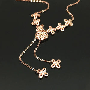 Romantic 14K Rose Gold Purple Necklace Flower Chains Tassel Pendant
