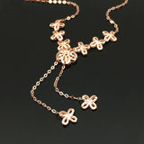 Romantic 14K Rose Gold Purple Necklace Flower Chains Tassel Pendant