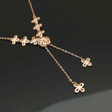 Romantic 14K Rose Gold Purple Necklace Flower Chains Tassel Pendant