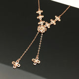 Romantic 14K Rose Gold Purple Necklace Flower Chains Tassel Pendant