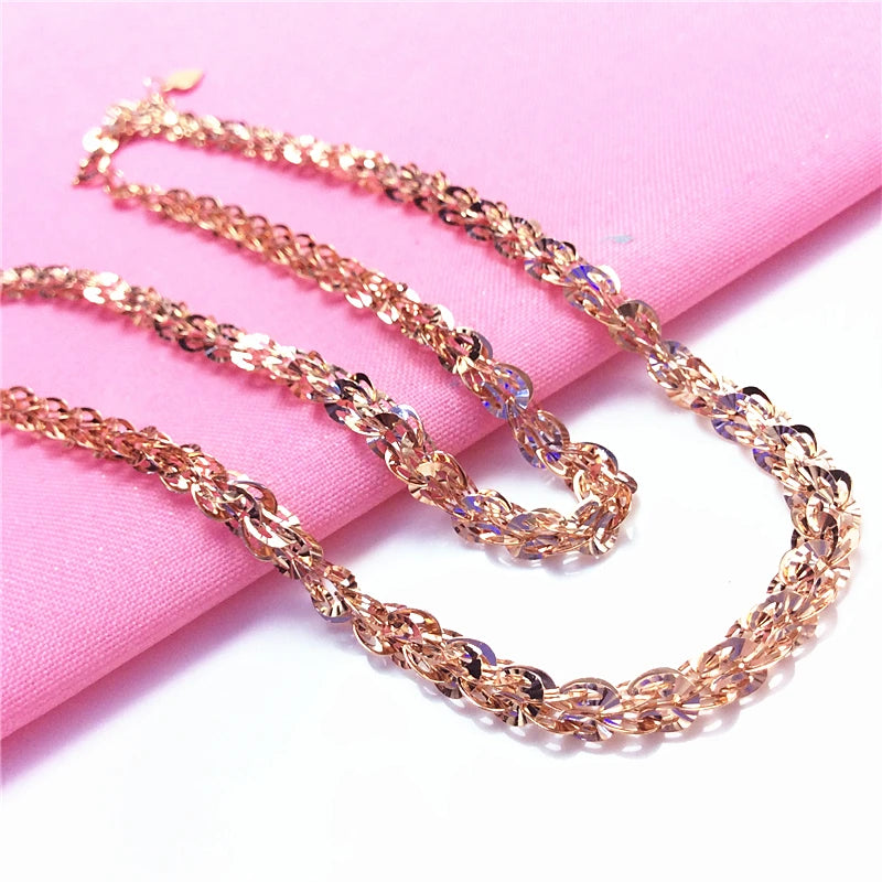 Delicate Sparkling 14K Rose Gold Chain Necklace for Women