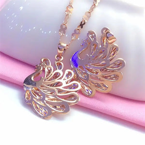 14K Rose Ethnic Peacock Necklace Pendant Charm Wedding Jewelry Gift