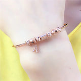 14K Rose Geometric Bead Pendant Charm Bracelet for Women