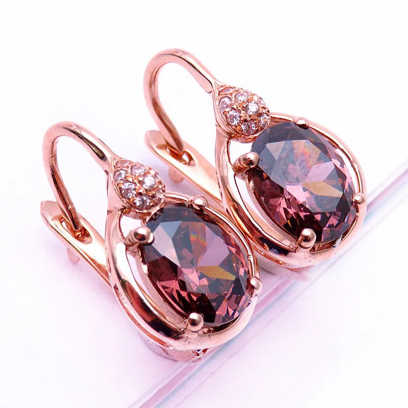 14K Rose Gold Ruby Earrings Water Drops Design