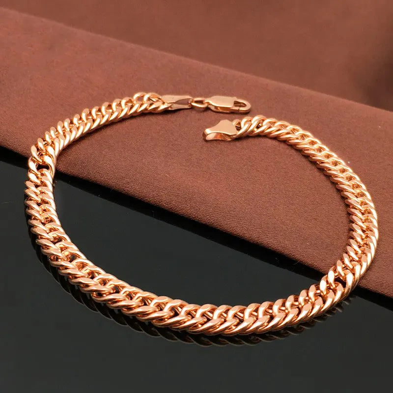 14K Rose Gold Plated Wide Chain Bracelet
