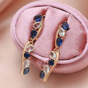 Rose Zircon Prong Set CZ Drop Earrings Piercing Party Hoops