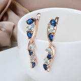 Rose Zircon Prong Set CZ Drop Earrings Piercing Party Hoops