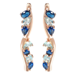 Rose Zircon Prong Set CZ Drop Earrings Piercing Party Hoops