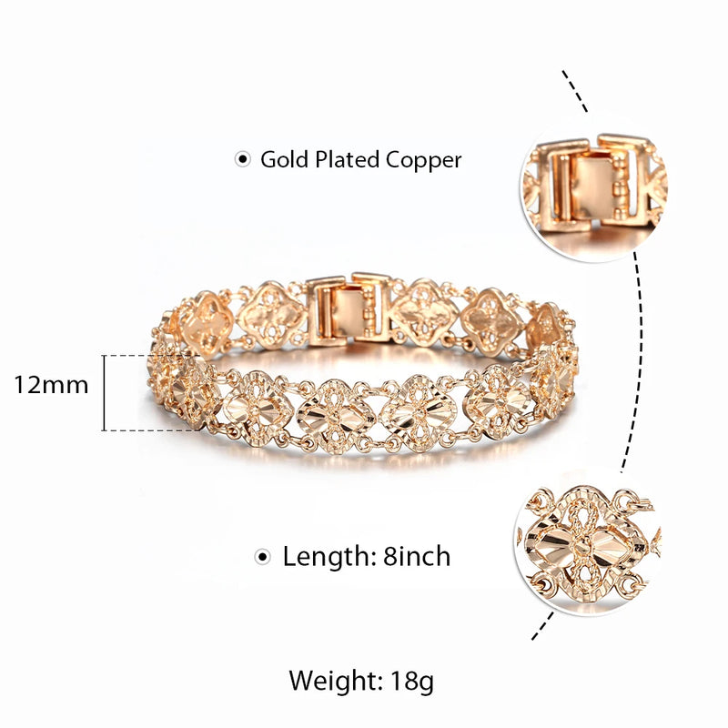 Rose Bracelet Bangle for Women Ladies Cut Out Carved Flower Heart Oval Jewelry