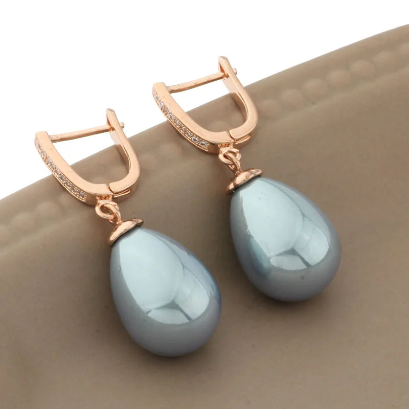 Vintage Rose Drop Earrings with Zircon & Pearl