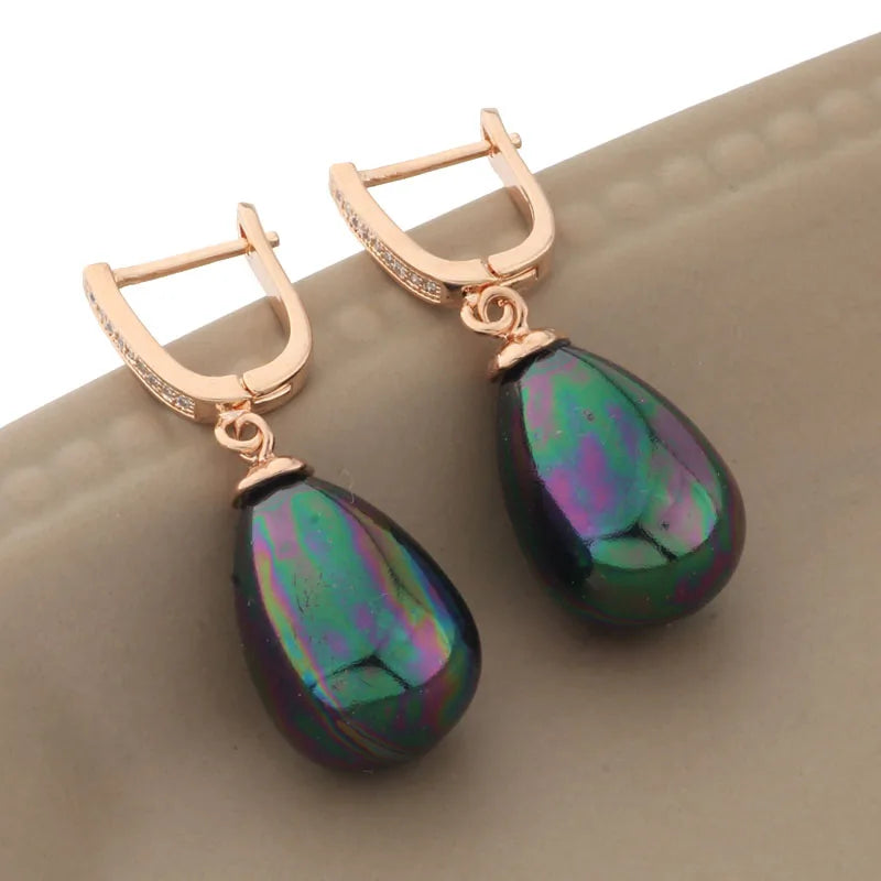 Vintage Rose Drop Earrings with Zircon & Pearl