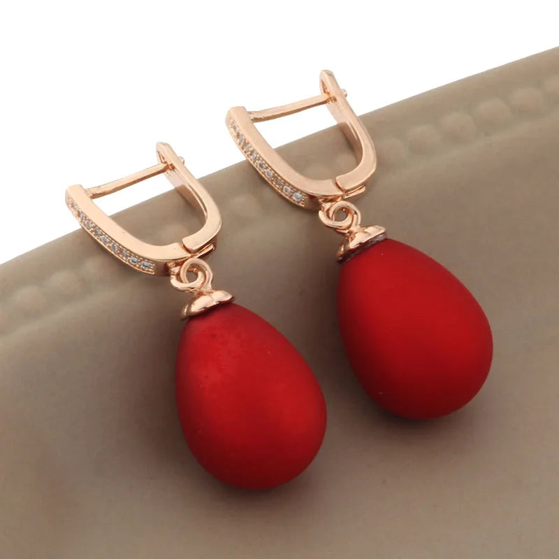 Vintage Rose Drop Earrings with Zircon & Pearl