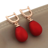 Vintage Rose Drop Earrings with Zircon & Pearl