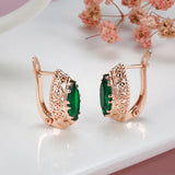 Rose Green Red Oval Zircon Earring Hollow Carve Large Zircon Diamond Clip