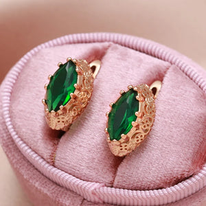 Rose Green Red Oval Zircon Earring Hollow Carve Large Zircon Diamond Clip