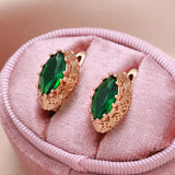 Rose Green Red Oval Zircon Earring Hollow Carve Large Zircon Diamond Clip