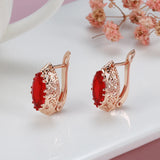 Rose Green Red Oval Zircon Earring Hollow Carve Large Zircon Diamond Clip