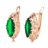 Rose Green Red Oval Zircon Earring Hollow Carve Large Zircon Diamond Clip