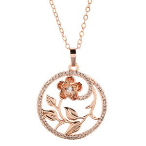 Rose Flower Pendant Necklace with Zircon Inlay Wedding Chain