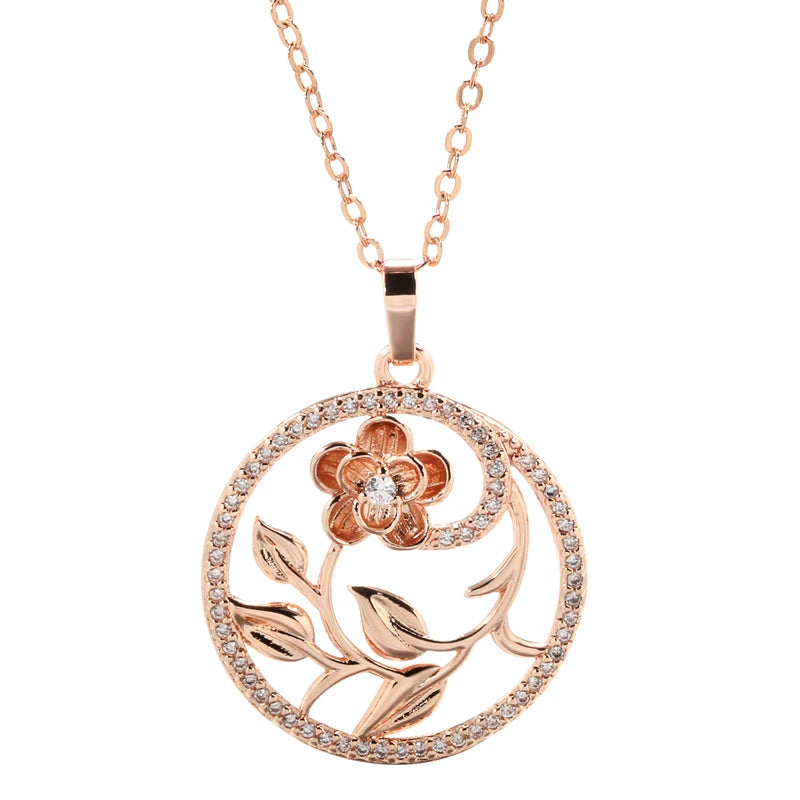 Rose Flower Pendant Necklace with Zircon Inlay Wedding Chain