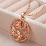 Rose Flower Pendant Necklace with Zircon Inlay Wedding Chain