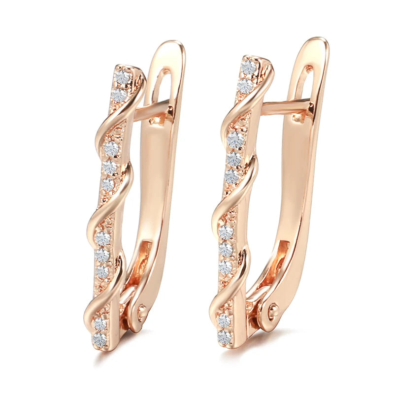 Rose Inlay Micro Zircons Drop Earrings Piercing Hoops Clip-Ons