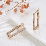 Rose Zircon Earrings Long Drop Hoops Wedding Jewelry