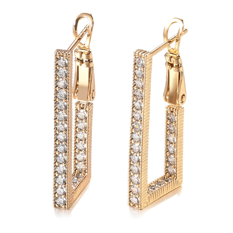 Rose Zircon Earrings Long Drop Hoops Wedding Jewelry