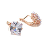 Rose Square Zircon Earrings Bling Large Zircon Clip Earrings