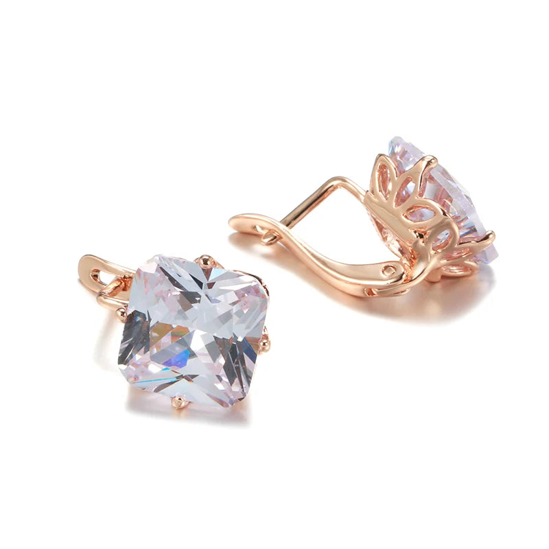 Rose Square Zircon Earrings Bling Large Zircon Clip Earrings