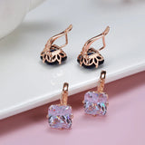 Rose Square Zircon Earrings Bling Large Zircon Clip Earrings