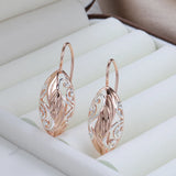 Rose Bling Oval Drop Earrings Symmetry Flower Hanging Ear Piercing Hoops