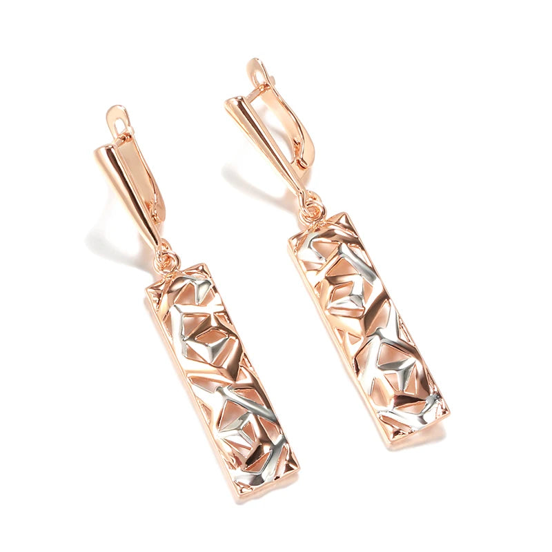 Rose Glossy Drop Earrings Irregular Hollow Long Pendant Clip Earrings