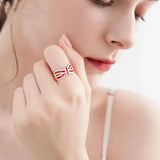 14K Rose Gold Red Crystal Bow Ring for Women, Romantic Engagement Jewelry
