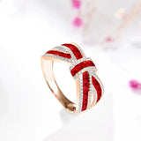 14K Rose Gold Red Crystal Bow Ring for Women, Romantic Engagement Jewelry