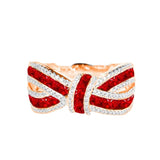 14K Rose Gold Red Crystal Bow Ring for Women, Romantic Engagement Jewelry