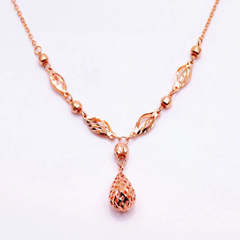 14K Rose Gold Water Drop Pendant Charm Necklace
