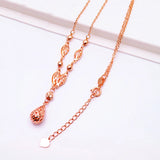 14K Rose Gold Water Drop Necklace Purple Chains Ladies Pendant Charm Jewelry