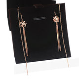 Purple Flower Tassel Earrings 14K Rose Plated Long Chain Ear Line