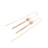 Purple Flower Tassel Earrings 14K Rose Plated Long Chain Ear Line