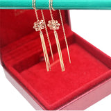 Purple Flower Tassel Earrings 14K Rose Plated Long Chain Ear Line