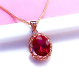 585 Purple Ruby Necklace 14K Rose Pendant Wedding Jewelry