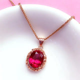 14K Rose Gold Oval Ruby Necklace for Women, Purple Inlaid Pendant