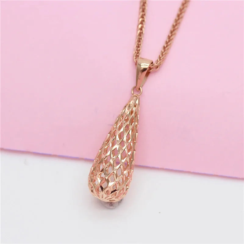 Purple Necklace for Women Water Drop Pendant 14K Rose Plated Jewelry