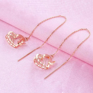 14K Rose Gold Plated Hollow Heart Butterfly Earrings