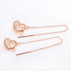 14K Rose Gold Plated Hollow Heart Butterfly Earrings