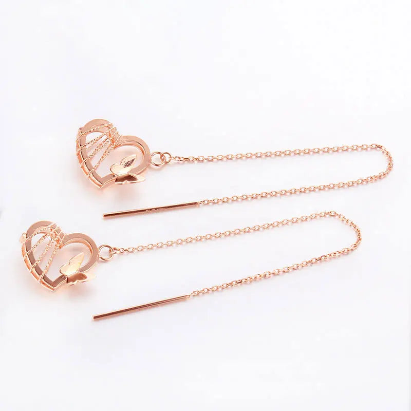 14K Rose Gold Plated Hollow Heart Butterfly Earrings