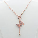 Purple 14K Rose Crystal M Tassel Pendant Necklace Light Wedding Jewelry
