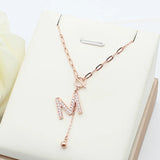 Purple 14K Rose Crystal M Tassel Pendant Necklace Light Wedding Jewelry